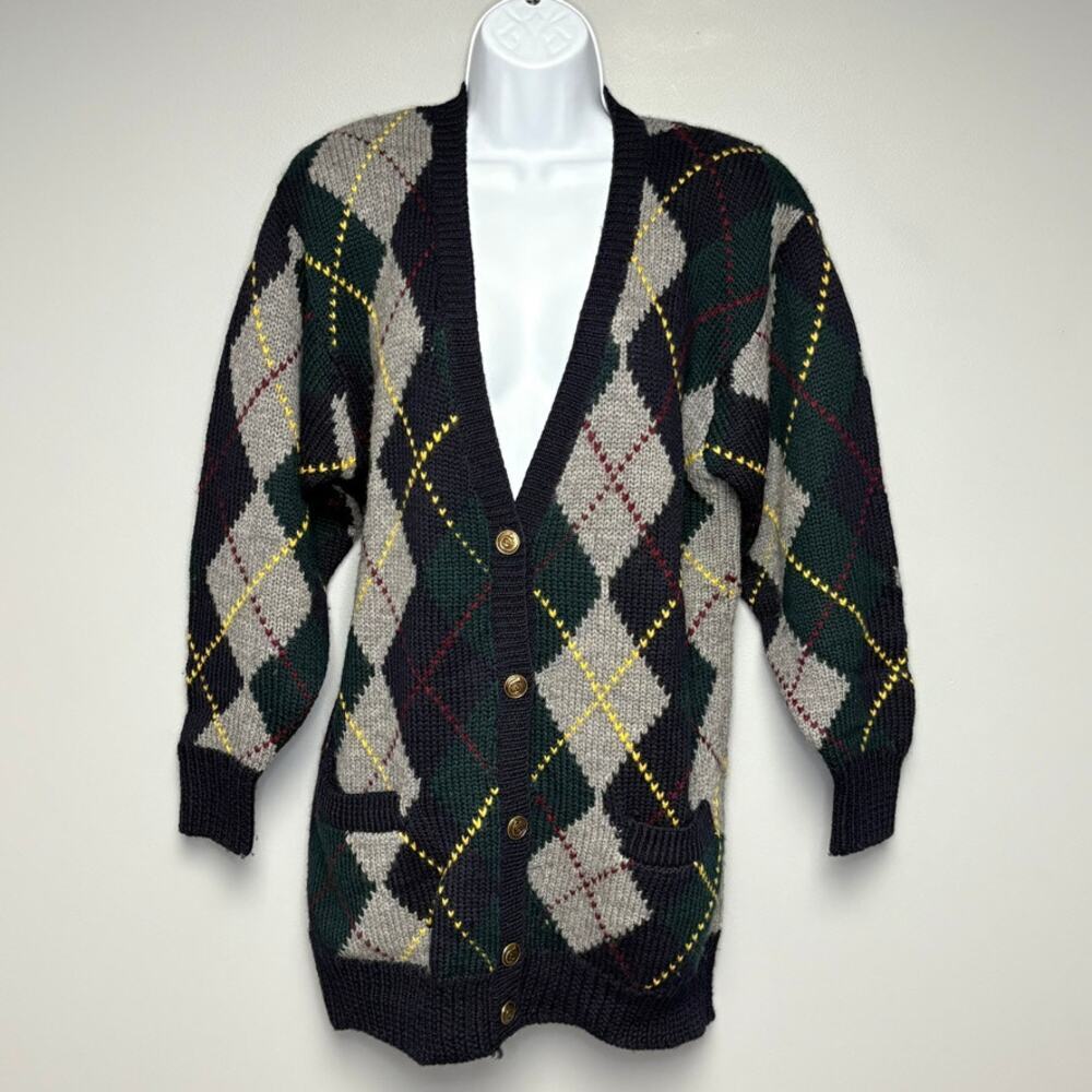 VTG 100% Wool Dark Academia Preppy Old Money Argyle Sweater Womens Sz Petite S